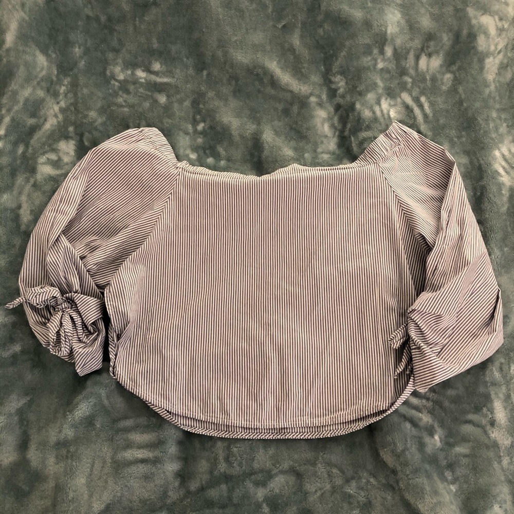 Kimchi Blue Off the Shoulder Tie Sleeve Stripe Top